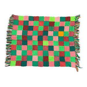 Vintage Handwoven Wheelchair Checkered Wool Throw Blanket Patchwork Fringe READ